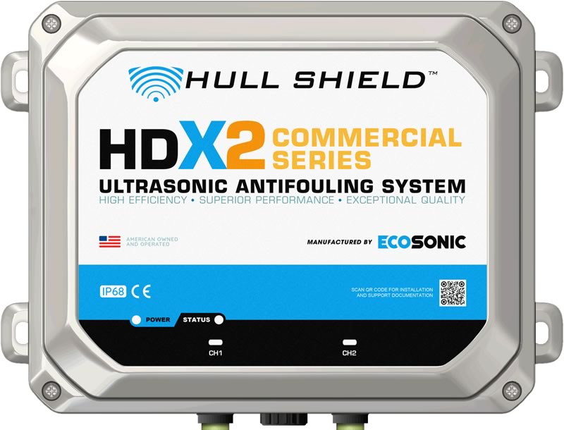 Hull Shield HDX-2 Ultrasonic Antifouling for industrial and commercial ships, boats, and yachts.
