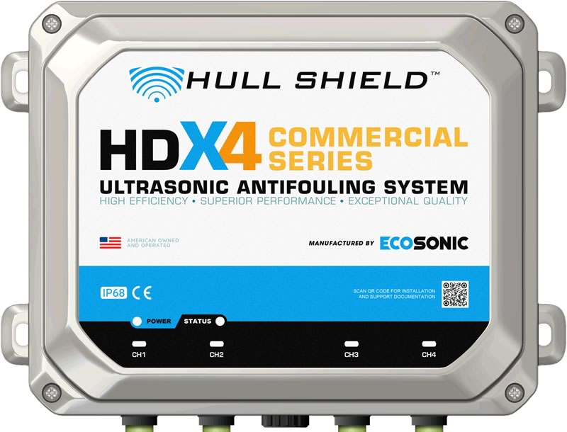 Hull Shield HDX-4 Ultrasonic Antifouling for industrial and commercial ships, boats, and yachts.