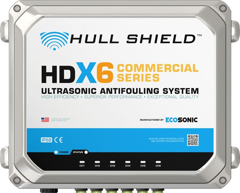 Hull Shield HDX-6 Ultrasonic Antifouling for industrial and commercial ships, boats, and yachts.